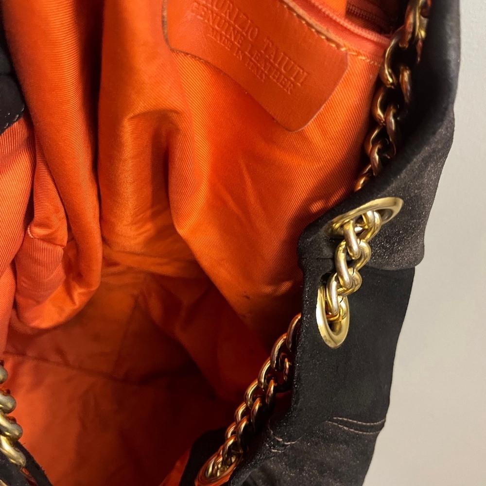 Maurizio Taiuti Brown Suede Shoulder Bag with Gold Chain Chic Classy Minimalist - Picture 11 of 13